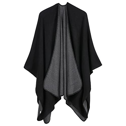 MmNote Women's Retro Style Vintage Pattern Tassel Printed Shawl Wrap Fashionable Open Front Poncho Cape, Gift for Women