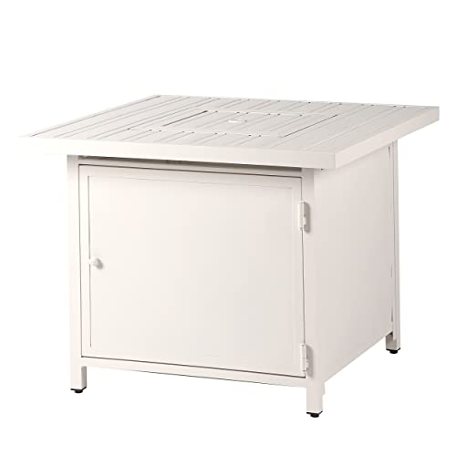 Image of Square 32 in. x 32 in. Aluminum Propane Fire Pit Table with Glass Beads, Two Covers, Lid, 37,000 BTUs in White Finish