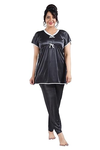 Image of Fabme Women's Satin Plain Kaftan Top & Pyjama Set