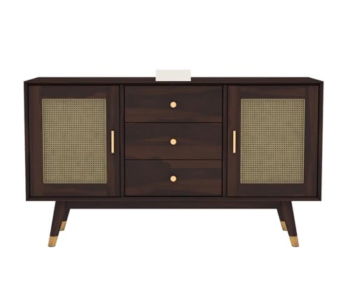 Image of Sheesham Wood Sideboard Cabinet for Living Room | Wooden Sideboard Cabinet 2 Doors & 3 Drawers with Storage | Drawing Room, Office (Walnut Finish)