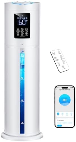 8L Smart Humidifier Large Room, Top Fill Humidifiers for Bedroom, APP & Remote Control, 4 Levels Cool Mist, Auto Mode, 7 Color Lights, 16H Timer, Air Humidifier for Plants Home Office