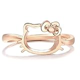 Hello Kitty Women's Engagement Ring 14k Rose Gold Plated 925 Sterling Silver7.5