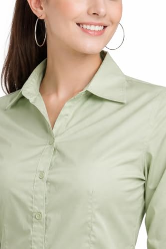 Image of Skyla Women's Cotton Rich Formal Shirt | 3 /4 Sleeve Office Wear | Regular Fit Business Casual Workwear
