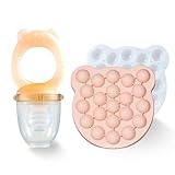 Plodon Baby Fruit Feeder& Teether with Freezer Tray Combo, BPA-Free Silicone Food Feeder for 4+ Months, Breastmilk Popsicle Molds for Teething Relief, Dishwasher Safe Baby Food Freezer Tray with Lid