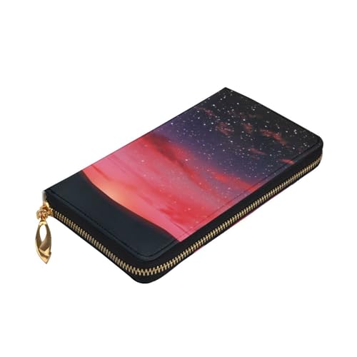 Red Sky at Night Starry Wallet for Men Women Long Purse Leather Clutch Large Business Handbag Travel Phone Holder Credit Card Holder Money Case with Zipper Leather Wallets Gift3