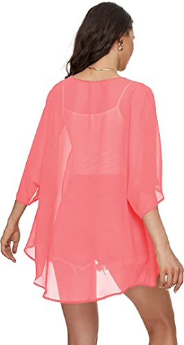 Image of Indian Trendy Women's Solid Puff Sleeve Kimono Cardigan Loose Cover Up Casual Blouse Top Chiffon