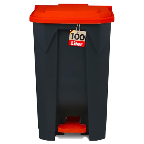 KARAT Poubelle avec couvercle hermétique et 2 poignets de transport en plastique pour usage intérieur extérieur, résistant aux intempéries, Idéal pour...