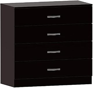 Vida Designs Black Chest of Drawers, 4 Drawer With Metal Handles and Runners, Unique Anti-Bowing Drawer Support, Riano Bedroom Storage Furniture