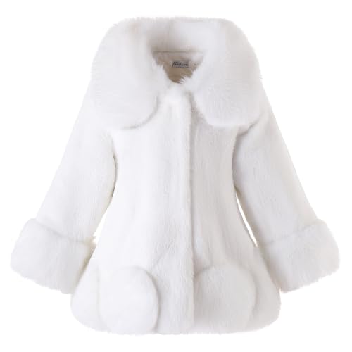 Girls Faux Fur Long Coat for 4-12 Years Winter Jacket Fluffy Warm Elegant Outerwear