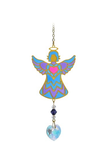 Wild Things GiftsGlass Crystal Dreams Suncatcher - Celestial Moonlight Angel - Hanging Crystal Ornament With Gold Details - Rainbow Effect