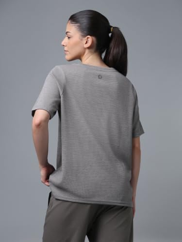 Image of TECHNOSPORT Women Relaxed Fit Cubic Melange Round Neck T-Shirt | Quick Dry Polyester Casual Tee with UPF 50+ UV Protection, Anti-Microbial & Double Cool Technology