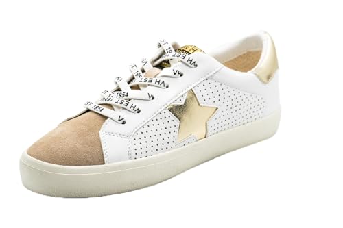 VINTAGE HAVANA Gadol Women's Fashion Sneaker, White/Camel/Washed Gold, Size 7