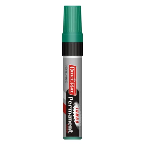 Image of Soni Officemate Jumbo Permanent Marker| Pack of 2 (Green) | Bold, Waterproof, Refillable | Low Odor, Non-Toxic | 10mm Chisel Tip | For Labeling, Signage & DIY