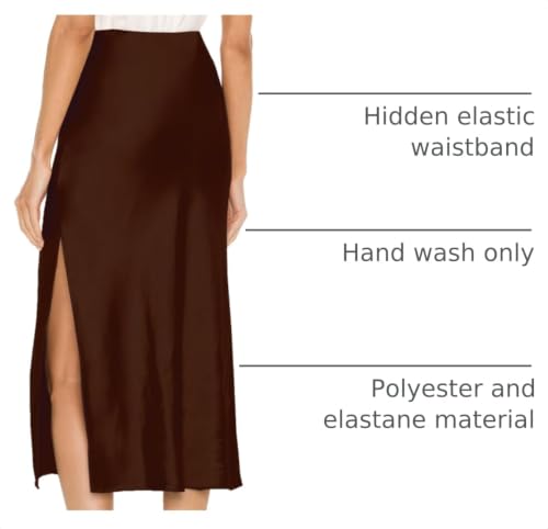 Image of Amy Babe Womens Satin Silk High Waist Slit Midi Skirt Long Skirts for Women | Elastic Waistband, Side Split, Midi Length, Below the Knee, Silky Fabric, Elegant, Fall Winter Outfits