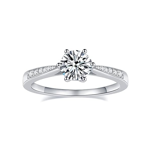 Moissanite Wedding Engagement Ring 1 Carat Classic 6 Prong Lab Created Diamond Anniversary Ring 935 Sterling Silver Solitaire Diamond Promise Ring for Women, 10, Sterling silver, Moissanite - Image 3