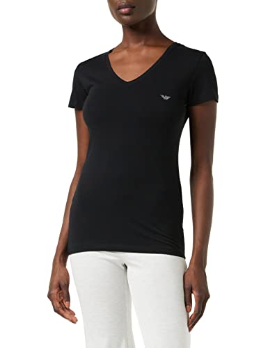 Emporio Armani Underwear V Neck T-Shirt Iconic Cotton, Black, S Femme