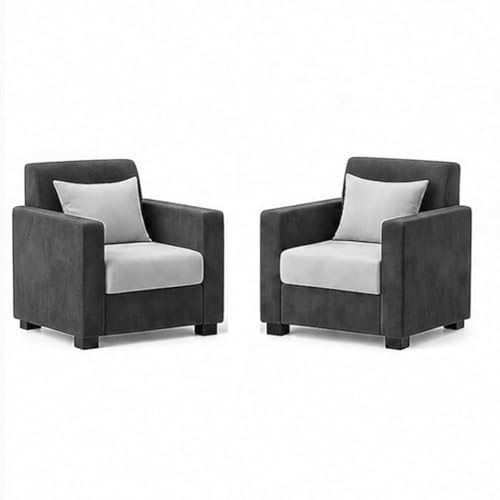 Image of FURNY Lexon 3 Seater + 1 Seater + 1 Seater Fabric Sofa Set (Dark Gray-Light Gray) with Velvet Finish | Durable Comfort | Ideal for Living Room