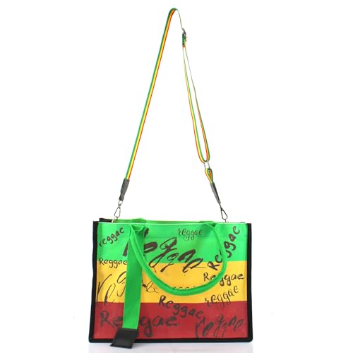 Image of Women's Canvas Tote Bag Waterproof Ribbon Beach Bag Jamaican Reggae Party Bag | Waterproof