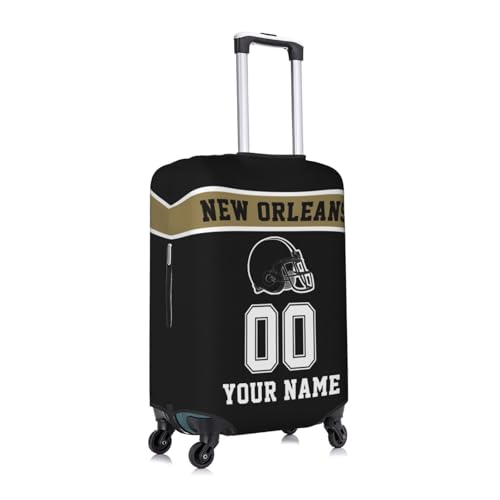 Image of Custom New Orleans Luggage Cover Personalized Football Style Suitcase Cover with Name Number Customized Washable Elastic Sports Travel Suitcase Protector for Business Vacation Gifts