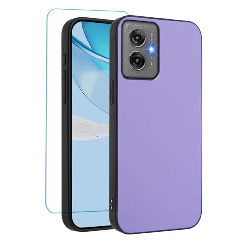 IUQXU Funda para Motorola Moto G55 5G con Protector Pantalla Antideslizante Antigolpes TPU Silicona Case Ligera Cuero Carcasa Motorola G 55 MotoG55 Morado