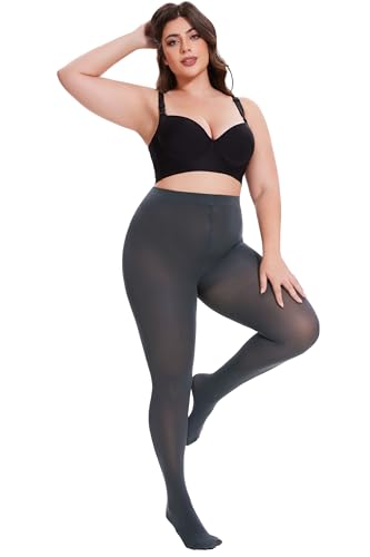 Image of CozyWow Plus Size Tights for Women 80D Soft Solid Color Semi Opaque Pantyhose High Waist 1X 2X 3X 4X