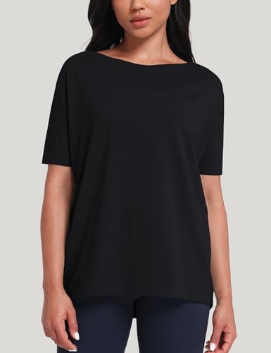HeyNuts Women's Pima Cotton Short Sleeve Workou Shirt Boat Neck Loose Fit T-Shirts Athletic Tops Casual Shirts2