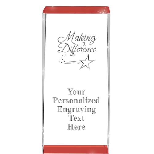 Crown Awards Customizable Crystal Trophy, 4.5" Engraved Making A Difference Red Spotlight Crystal Award
