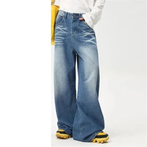 Men's High Street Jeans Water Washed Folded Draping Wide Leg Denim Pants2