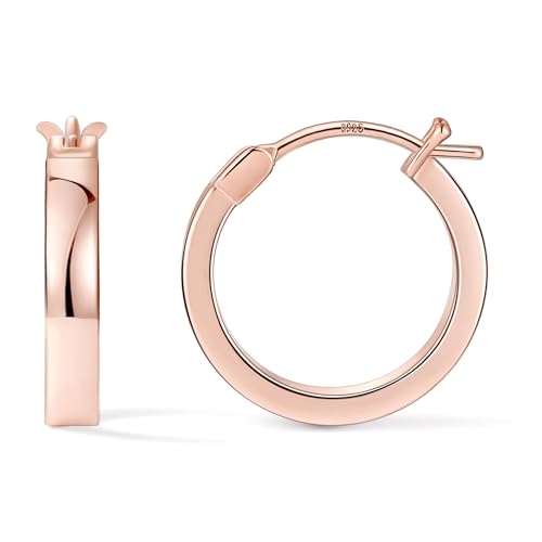 Gacimy Rose Gold Flat Hoop Earrings for Women, 15MM Small Hoops