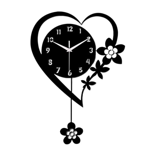 Horloge murale forme cœur acrylique noire avec pendule moderne - 7