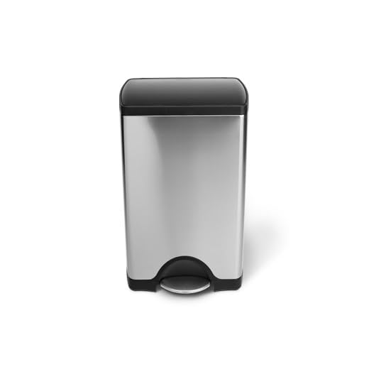 simplehuman 38 Liter / 10 Gallon Rectangular Kitchen Step, Brushed Stainless Steel with Plastic Lid trash can