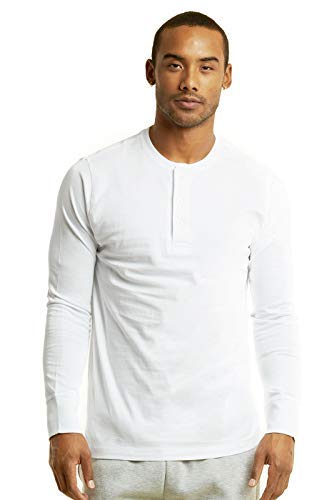Henley Shirt - Men's Casual Slim Fit Long Sleeve Cotton Henley T Shirt (M, White)