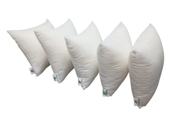 COSWEL (Size 16x16 inch or 40cmx40cm, Color White) Set of 5 pc Non Woven Sofa Cushion Filler Soft and Comfortable Non Allergic Anti Bacterial Washable Insert with an exciting Gift Inside