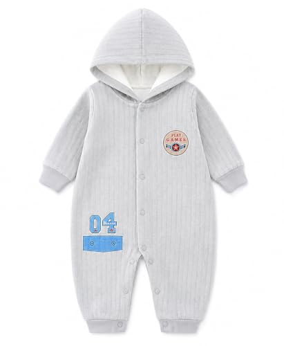 Image of Bold N Elegant Cartoon Bear Warm Winter Fur Wool Full Sleeve Footless Baby Romper with Hood, Front Button Bodysuit for Newborn Infant Baby Boy Girl