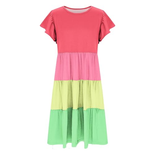 Dresses for Girls Summer Double Layer Ruffle Sleeve Dress Kids Casual Flowy A-Line Sundress for 6-15 Years3