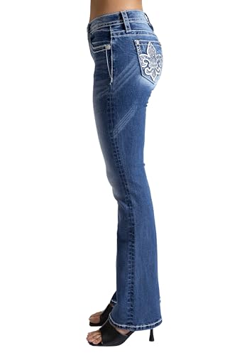 Miss Me Women's Fleur De Lis Stars Mid-Rise Bootcut Jeans3