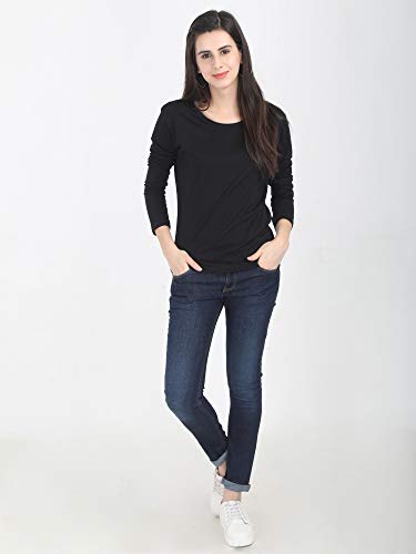 Image of FLEXIMAA Women's Cotton Plain Round Neck Full Sleeve T-Shirt