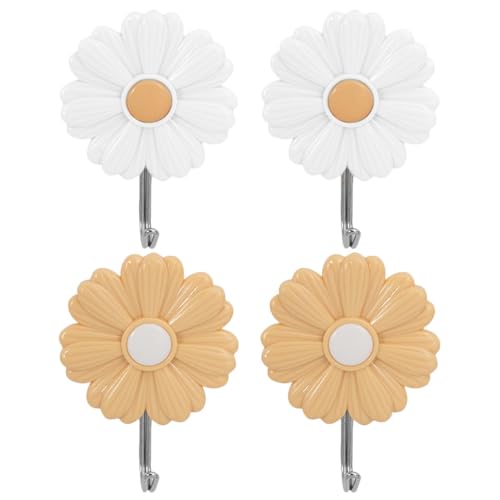 Amosfun Lot De 4 Crochets AdhéSifs Muraux DéCoratifs Petite Marguerite Pour Chambre D'Enfant Porte Manteau Sans PerçAge AdhéSif Fort Pour Serviettes CléS...