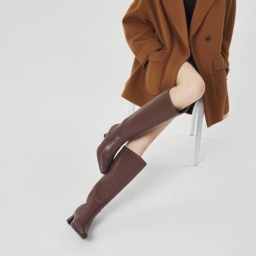Image of GENSHUO Knee High Boots for Women, 2.3 Inch Low Kitten Heel Tall Boots, Square Toe Long Dress Boots with Side Zipper, Fall Winter