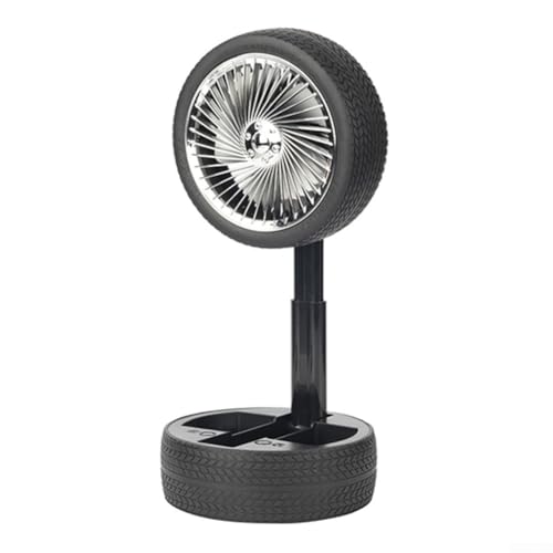 Besttoolifes Ventilador de neumático retro portátil con fácil operación, función de luz nocturna y 3 velocidades ajustables (dorado)