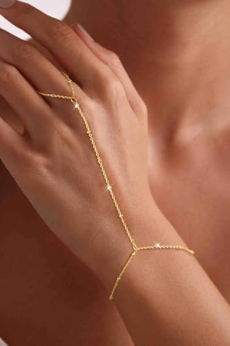 MIDEEO 14K Gold Plated Hand Chain Bracelet for Women-Hypoallergenic Waterproof Hand Chain Ring Bracelet Body Jewelry Gift3