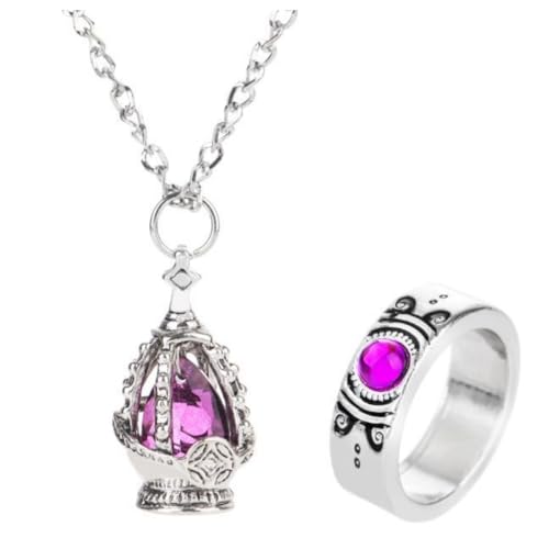Become a True Magi: Puella Magi Madoka Magica Soul Core Gem 5 Necklace +5 Tail Rings - Channel the Power of Each Character! (purple)