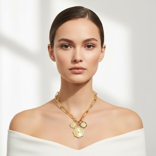 Chunky Charm heart Necklace for Women Trendy, 18K Real Gold Electroplated Heart Choker Pendant, Thick Chain Necklace, Luxury Style Neutral Necklace for Women Jewelry Gifts3