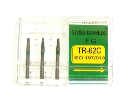 ADDLER DENTAL DIAMOND BUR TR 62C FG AIR ROTOR SWISS DIA PREMIUM BURS. PACK OF 3 BURS