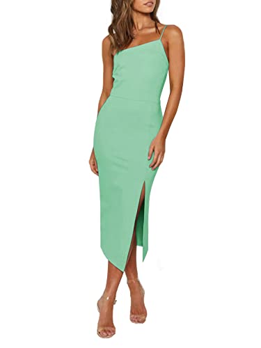 Image of LYANER Women's Spaghetti Straps Split Slit Hem Sleeveless Bodycon Cocktail Party Midi Dress