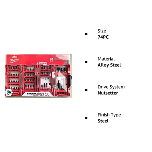 Milwaukee, 48-32-4062, Shockwave, set di punte per avvitatore a percussione, 74 pezzi