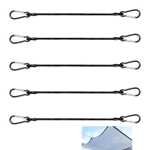 5 pièces Tendeurs Elastique avec Mousqueton, Cordons élastiques Robustes avec Crochets Robuste Tendeur Elastique Accessoires de Fixation Polyvalents pour Camping Bâches Tente Bagages Voiture et Motos