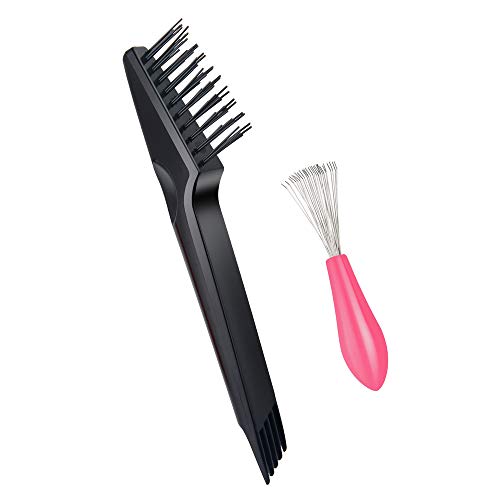Bivisen Hair Brush Cleaning Tool, Mini Hair Brush Cleaner Comb Cleaner Rake for Removing Hair Dirt Debris and Salon Use, 2 Pack (Pink Plastic Handle Rake)