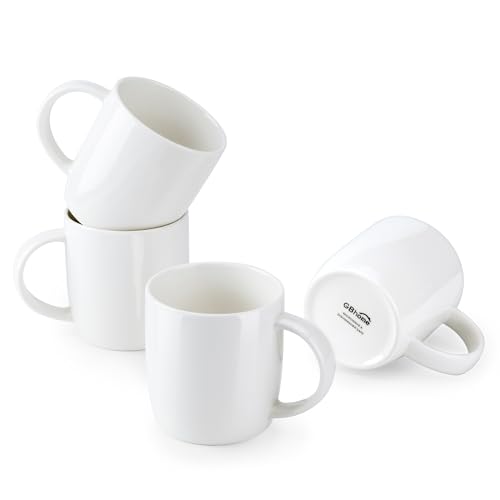 GBHOME 12 OZ Off White Coffee Mugs Set of 4, Porcelain Coffee Cups with Large Handle for Man, Woman, Light Weight Mugs for Latte/Cappuccino/Cocoa/Milk, Dishwasher & Microwave Safe