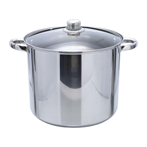 Buckingham Deep Induction Stock Pot with Glass Lid Premium Stainless Steel Multipurpose Large Cooking Pot for Soups Stews (13.5 Litre)